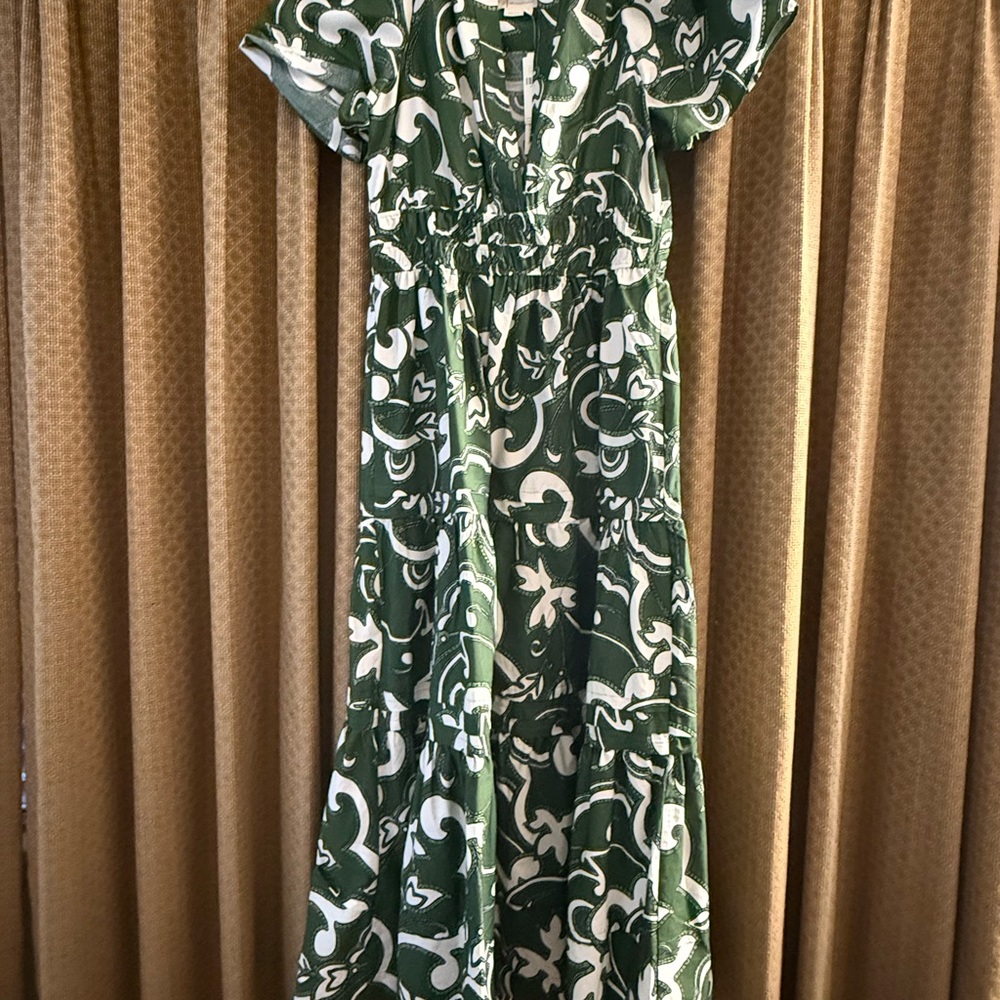 Anthropologie Green and White Somerset Maxi Dress